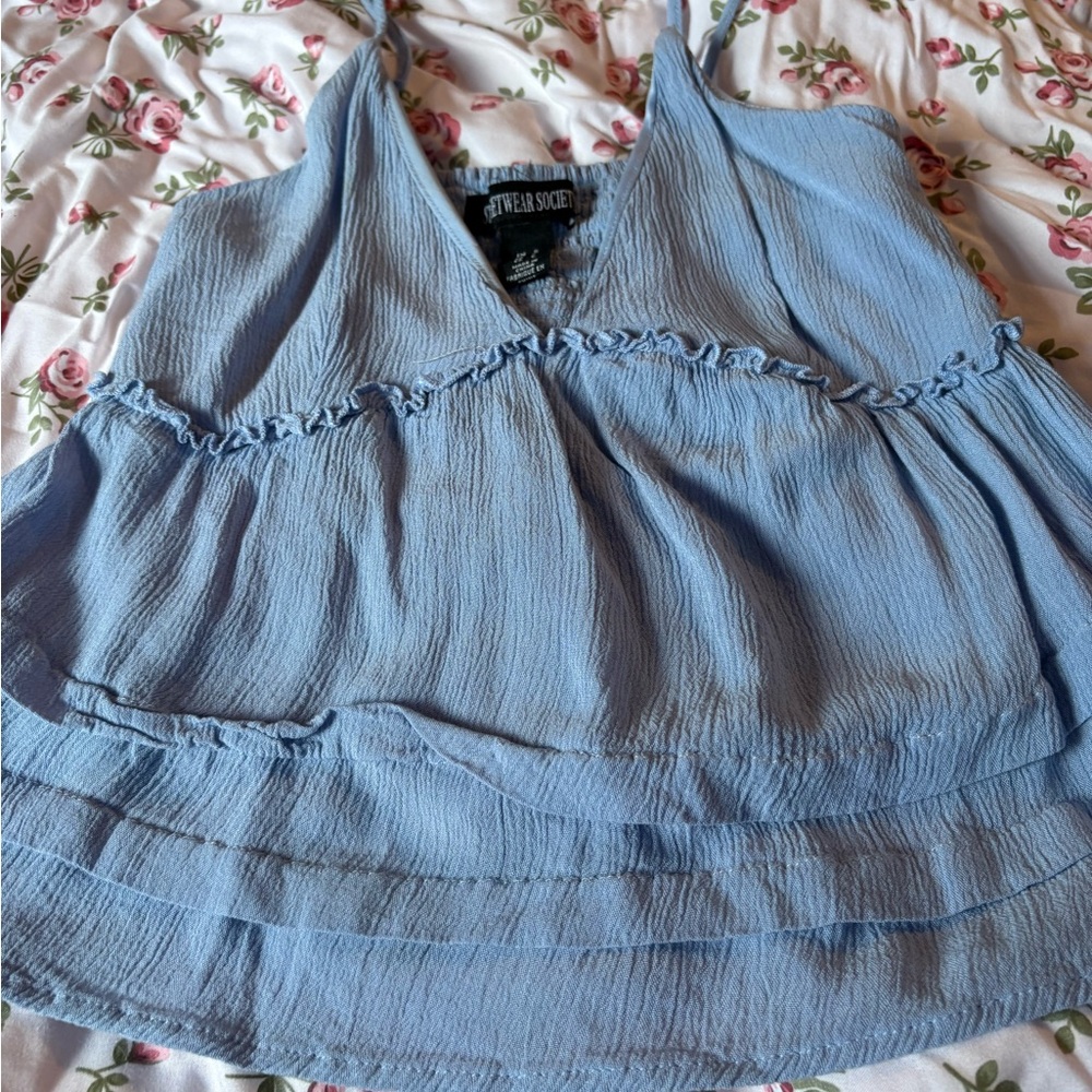Urban Planet Light Blue Ruffle-Trim Sleeveless Cami